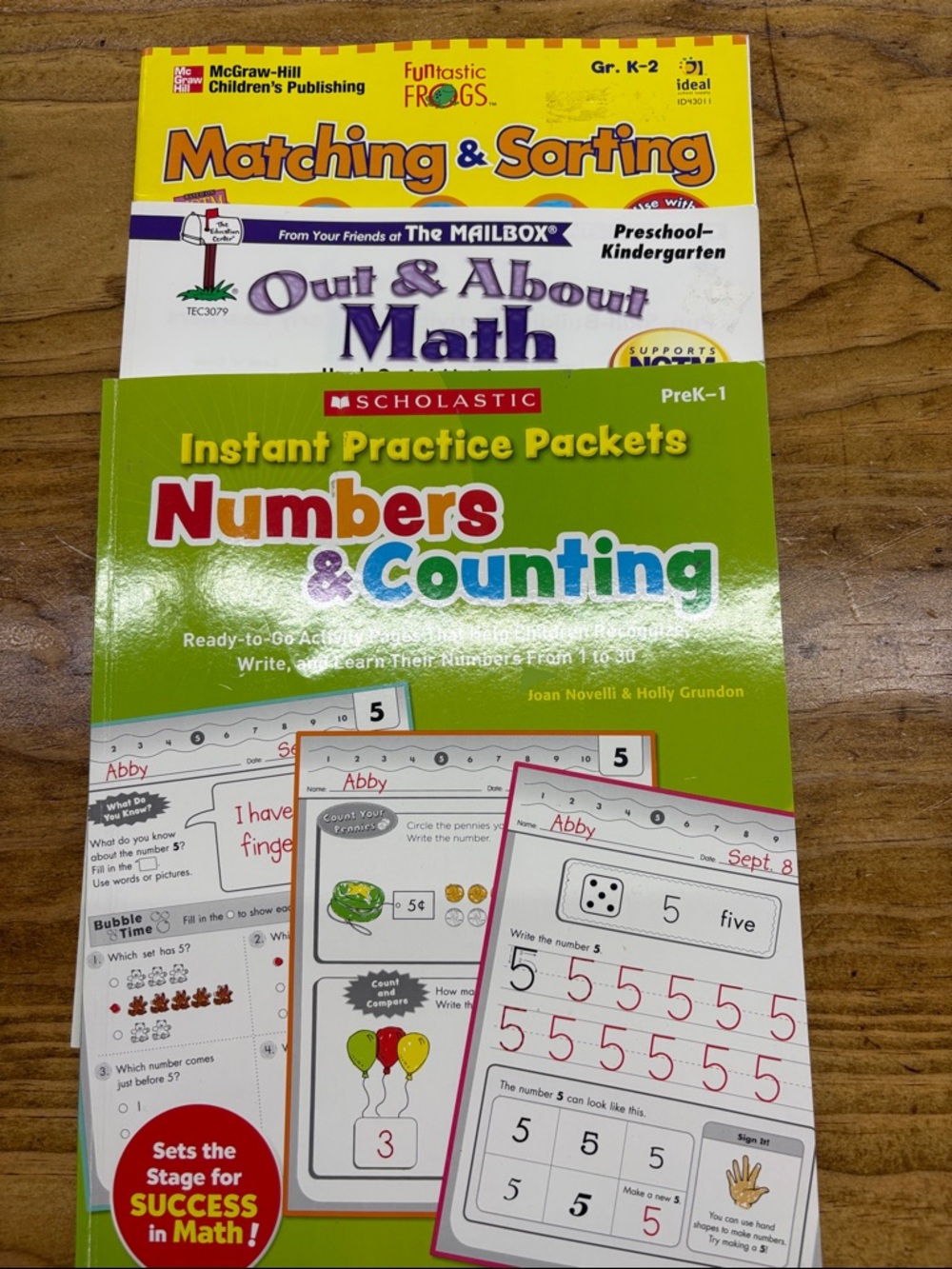 Numbers, Counting, real-life math, matching and sorting skills resource books